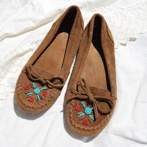 Minnetonka Beaded Suede Leather Moccasin Flat 6.5M
